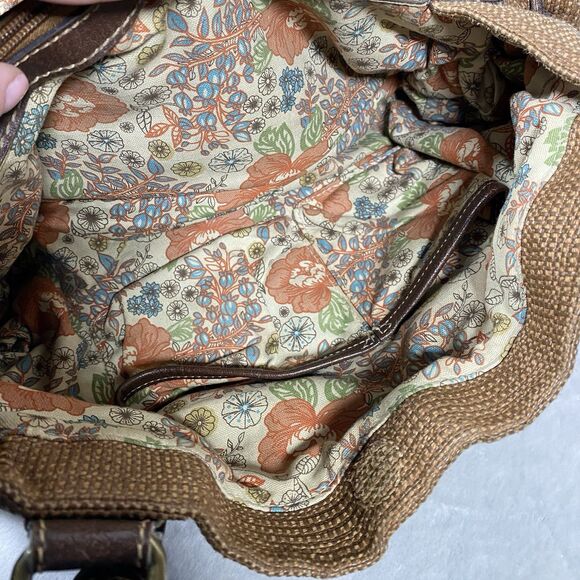 Fossil Genuine Classic 1954 Key Oasis Brown Straw & Leather Satchel Shoulder Bag - Picture 7 of 12